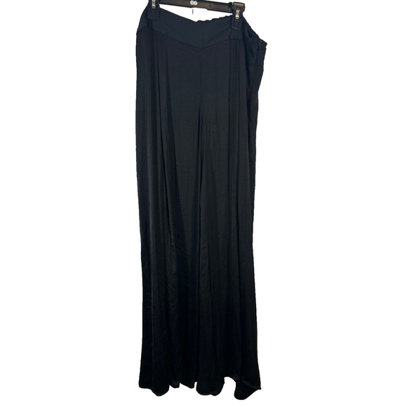 Soft Surroundings Womens M Black Silky Wide Leg Flowy Palazzo Pleated Pants B5 - Picture 1 of 7